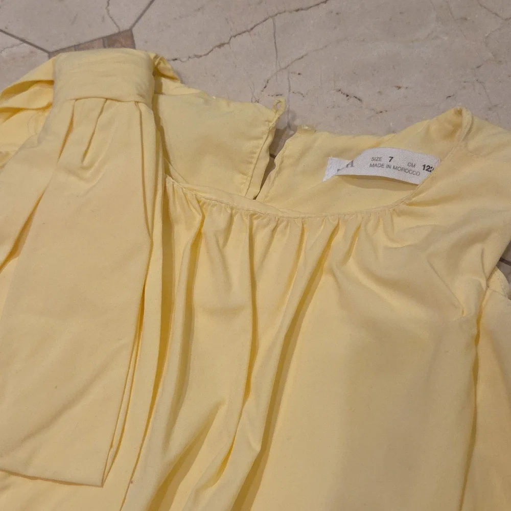 LIKE NEW ZARA GIRL'S YELLOW POPLIN DRESS WITH BOW SZ 7 $46